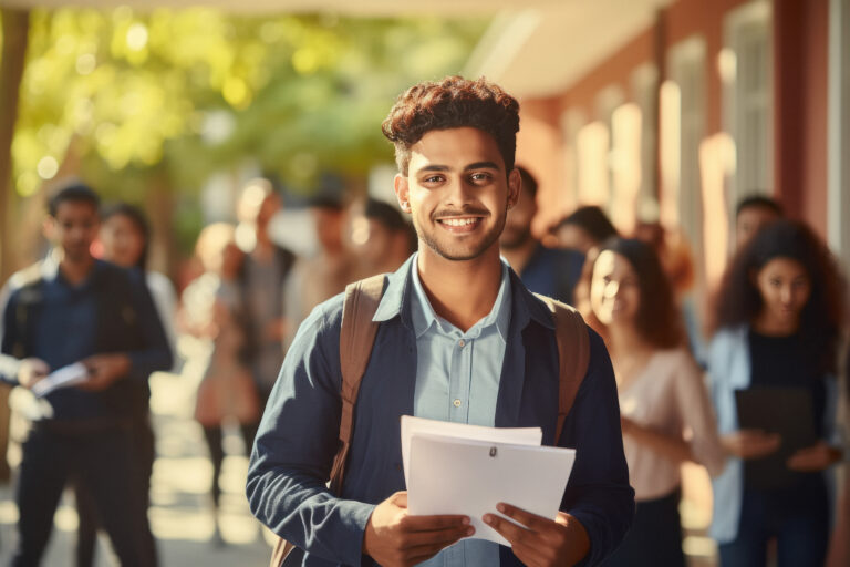 Young indian college boy standing at college campus